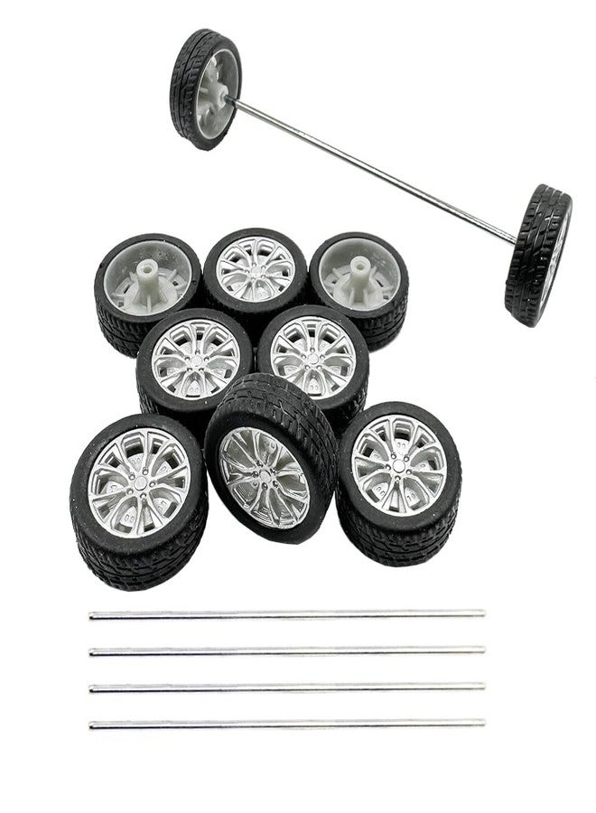 URIMPAVIDO 10PCS Small Toy Car Wheels Model Car Rubber Tire Wheels with 5PCS Shaft Round Axles for for DIY Model Toy RC Car Truck Robot Wheel Replacement Accessories (2x26mm) - Image 1